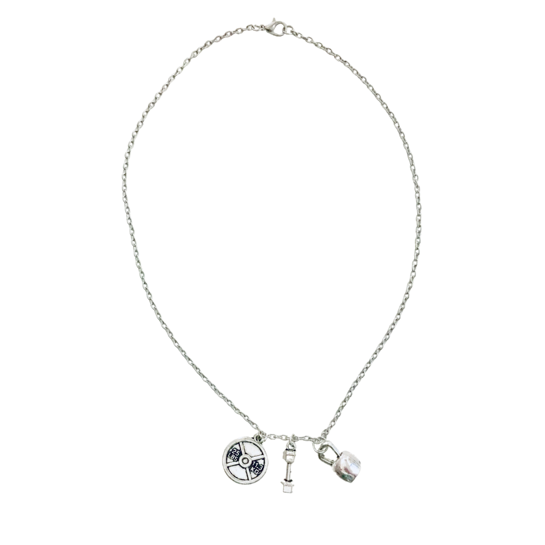 Badass Weightlifter Triple Charm Necklace in Silvertone