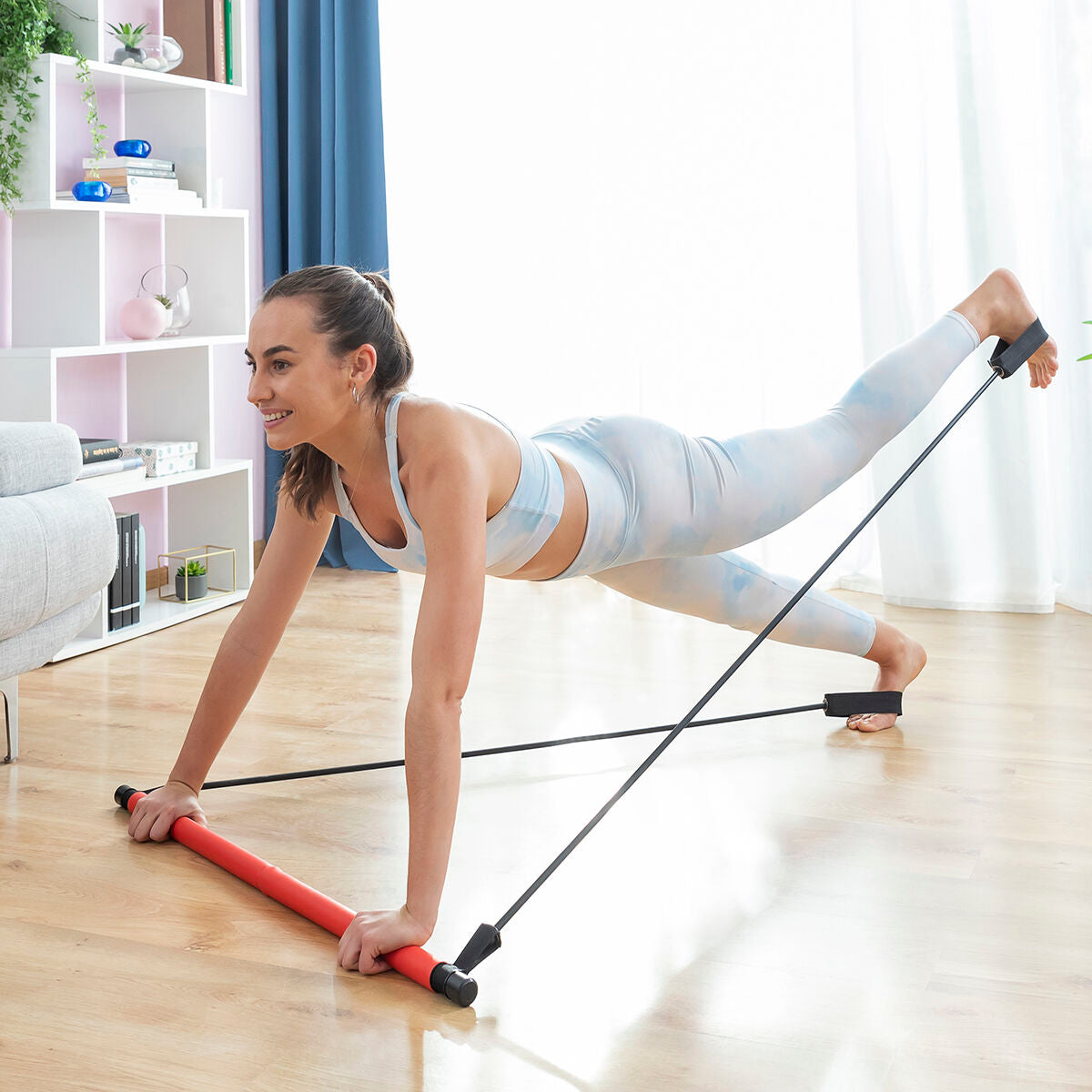 Fitness Bar with Resistance Bands and Exercise Guide Resibar