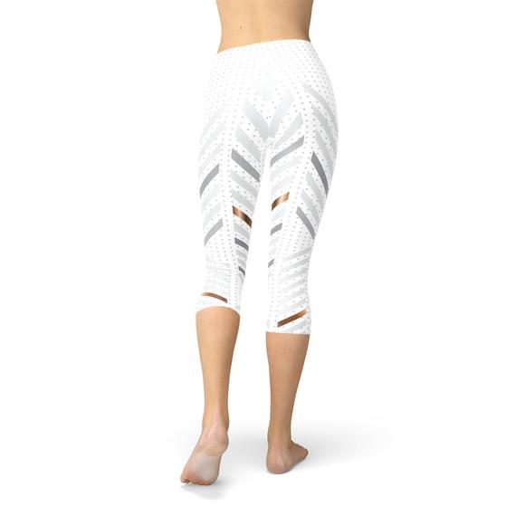 Womens White Stripes Capri Leggings